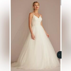 David’s Bridal Embroidered Bodice Tie Back A-Line Wedding Dress Ivory